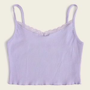 Ribbed Scalloped Lace Cropped Cami Top